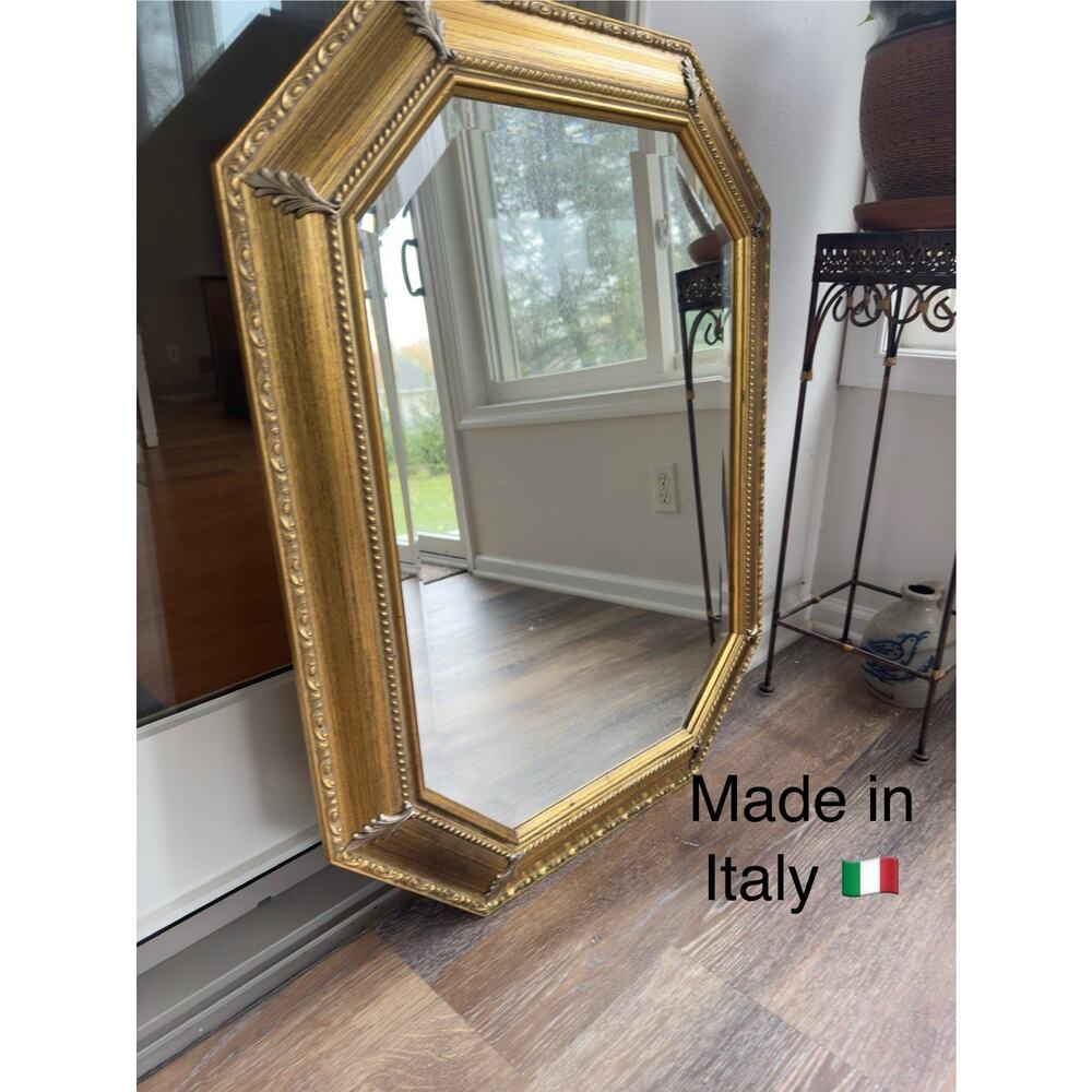 Bombay Co. Allegro Beveled Wall Mirror Italy Made Gold Wood Frame 35x27”